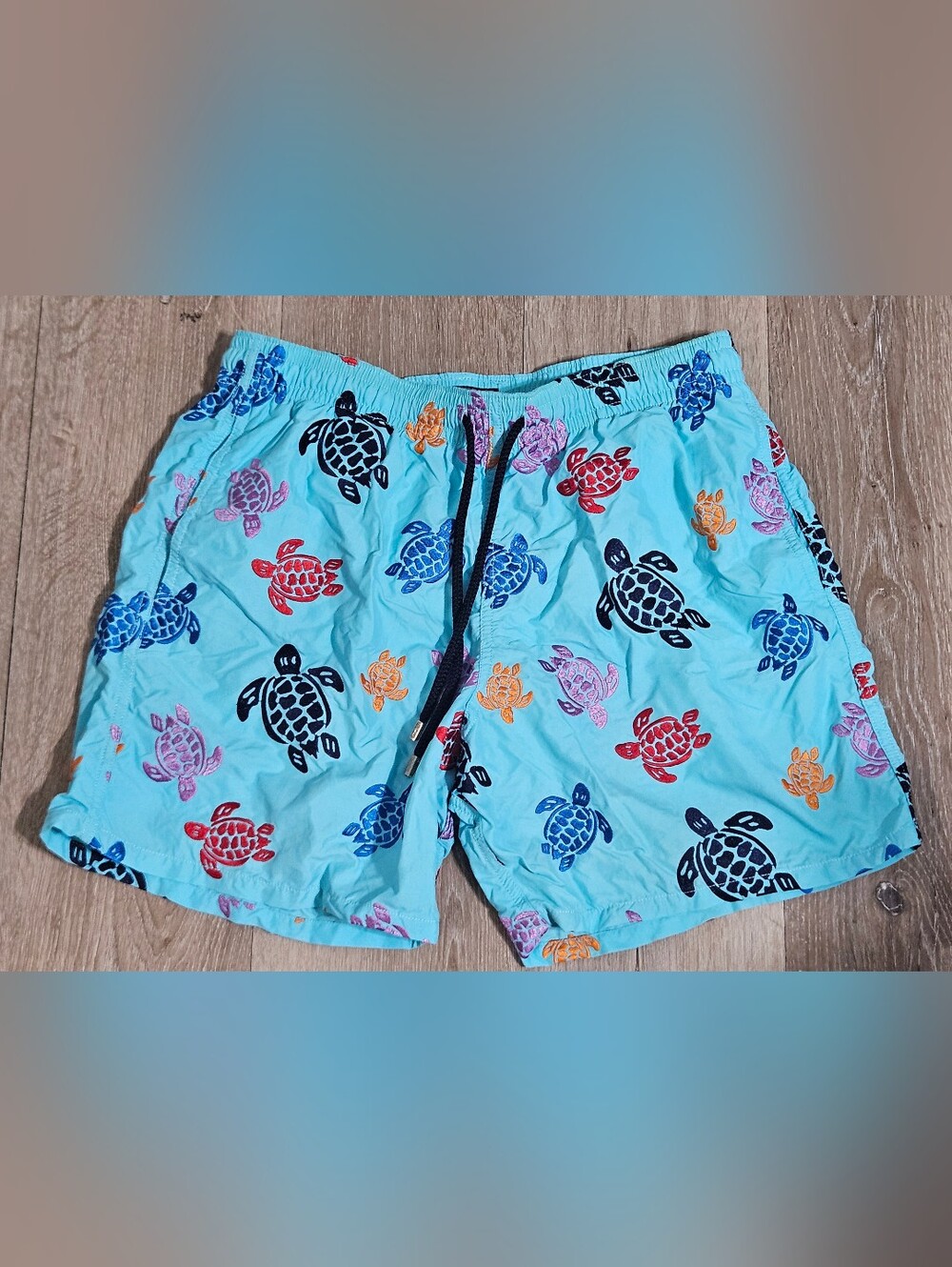 Vilebrequin Moorea Turtle Print Swim Trunks Shorts Blue size XL - Picture 2 of 8